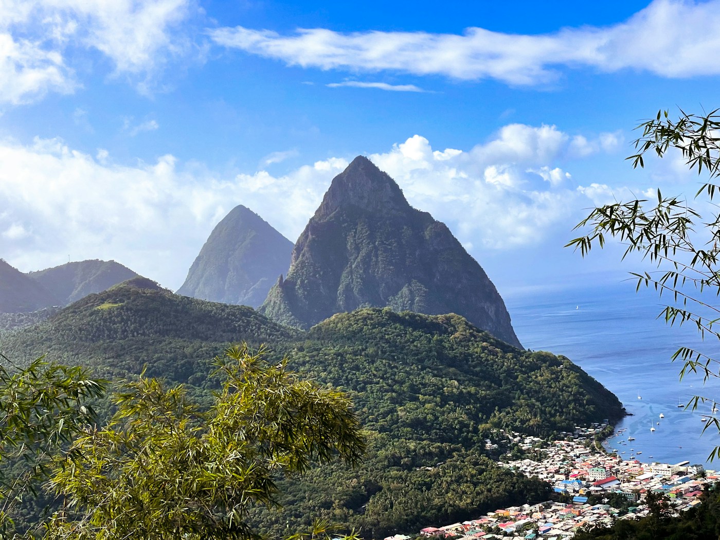 Scenic view of the Pitons and coastline in St. Lucia